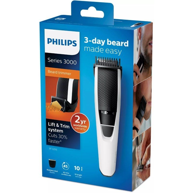 Cortabarbas Philips Beardtrimmer Series 3000 BT3206/14 - Con Batería - 4 Accesorios